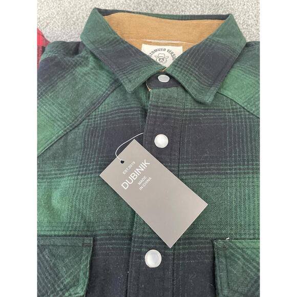 Dubinik Customized Version Men's Plaid Flannel Shirts Large Red Green Cotton - Picture 3 of 8